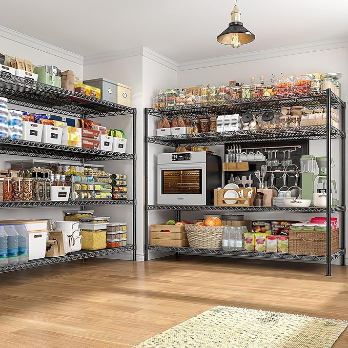 REIBII 55.5" W Storage Shelves 2560LBS Metal Shelving 4 Tier Wire Shelving Unit Garage Shelving Heavy Duty Metal Shelves for Storage Rack Commercial Adjustable Pantry Shelf, 55.5" W X 18''D X 71" H