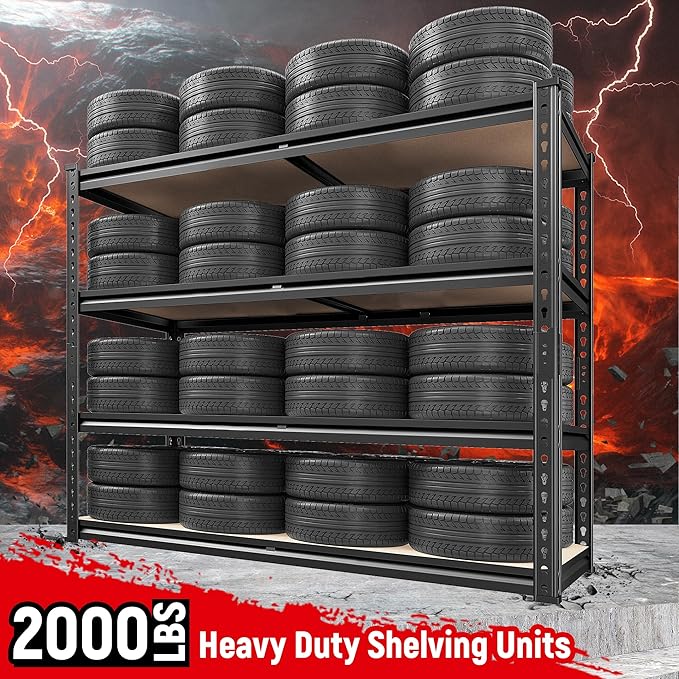 REIBII 40" W Garage Shelving,Heavy Duty Storage Shelves Adjustable Metal Shelves,4 Tier Garage Shelves 2000LBS,Metal Shelf for Basement Warehouse Closet Pantry Kitchen 40" W × 20''D × 60''H