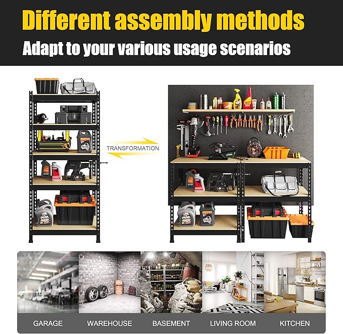 PrimeZone Storage Shelves 3 Pack 5 Tier Adjustable Garage Storage Shelving, Heavy Duty Metal Storage Utility Rack Organizer Shelf Unit for Warehouse Pantry Closet Kitchen Basement, Black