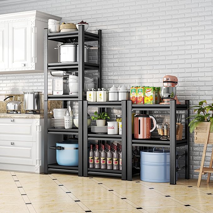 4-Tier Adjustable Multi-Purpose Storage Rack – Space Saving Organizer Shelf for Kitchen, Bathroom, Living Room,Garage – Corrosion-Resistant Metal, (63''H×35.4''W×13.8''D)