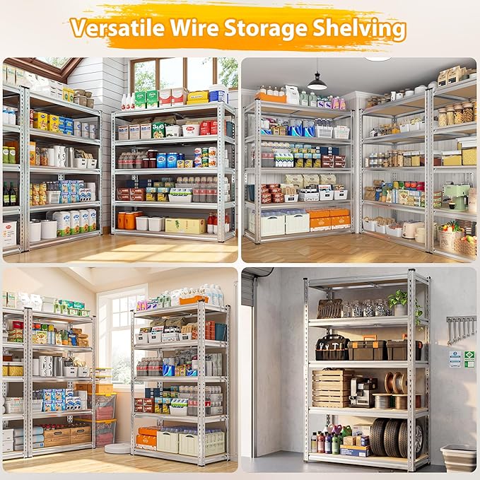 REIBII Storage Shelves 2020LBS Garage Shelving Heavy Duty Metal Shelving Adjustable 5 Tier Pantry Shelves for Garage Pantry Closet Kitchen Basement 28" W x 12" D x 59.8" H, 4 Pack