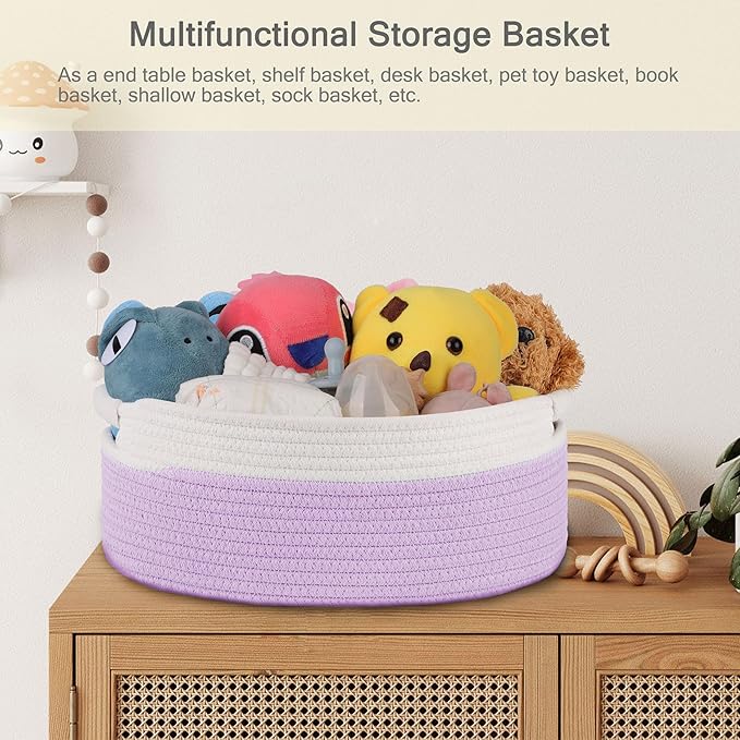 Small Woven Basket with Gift Bags and Ribbons, Empty Baby Gift Baskets for Kids Women Men, Shelf Storage, Small Cat Dog Pet Toy Boxes, 13”x 9”x 5.5”, Purple