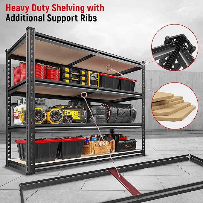 REIBII 40" W Garage Shelving,Heavy Duty Storage Shelves Adjustable Metal Shelves,4 Tier Garage Shelves 2000LBS,Metal Shelf for Basement Warehouse Closet Pantry Kitchen 40" W × 20''D × 60''H