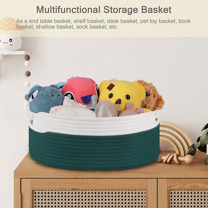 Small Woven Basket with Gift Bags and Ribbons, Empty Baby Gift Baskets for Kids Women Men, Shelf Storage, Small Cat Dog Pet Toy Boxes, 13”x 9”x 5.5”, Dark Green