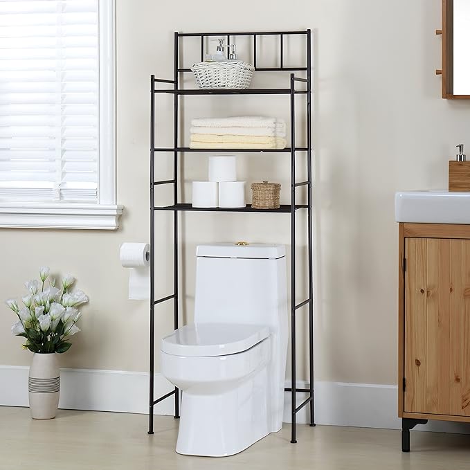 Finnhomy 3 Shelf Bathroom Space Saver Over The Toilet Rack Bathroom Corner Stand Storage Organizer Accessories Bathroom Cabinet Tower Shelf with ORB Finish 23.5" W x 10.5" D x 64.5" H, F20HHS3E7372