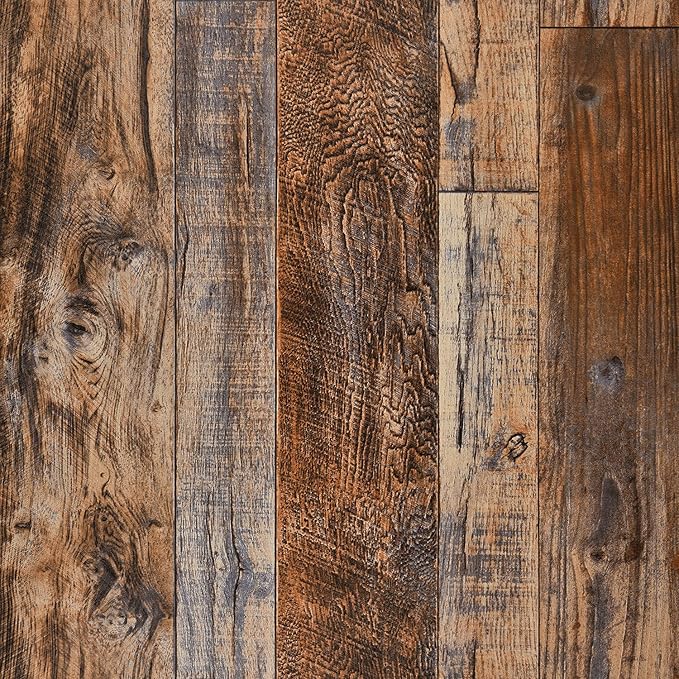 WENMER 17.71" x 78.7" Brown Wood Peel and Stick Wallpaper Shiplap Self Adhesive Wall Paper Wood Plank Wallpaper for Cabinet Countertop Shelf Drawer Wall Door