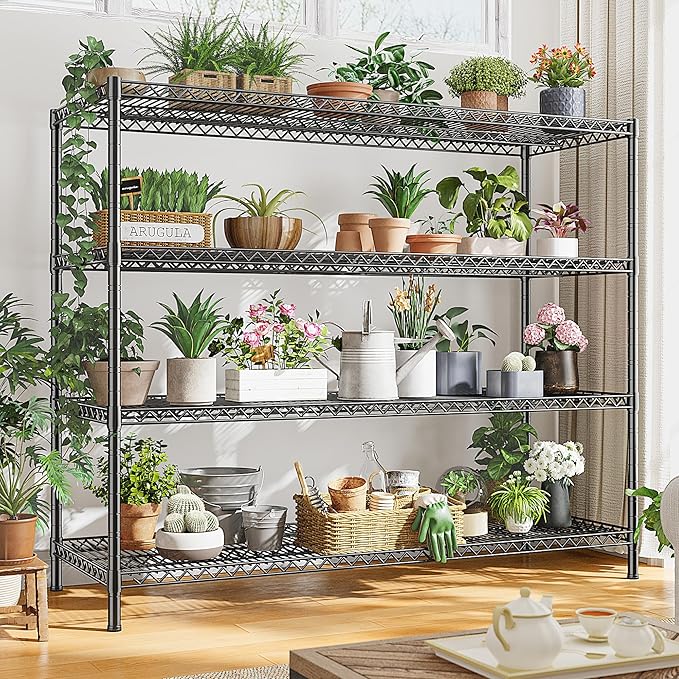 REIBII 55.5" W Storage Shelves 2560LBS Metal Shelving 4 Tier Wire Shelving Unit Garage Shelving Heavy Duty Metal Shelves for Storage Rack Commercial Adjustable Pantry Shelf, 55.5" W X 18''D X 71" H