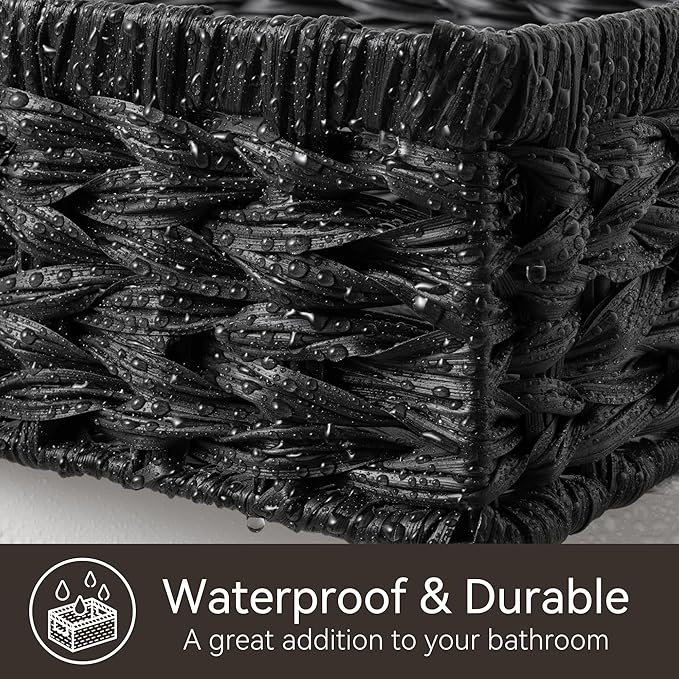 GRANNY SAYS Wicker Storage Baskets for Shelves, Wicker Basket for Organizing, Shallow Basket, Woven Baskets for Pantry Storage, Black, 1-Pack