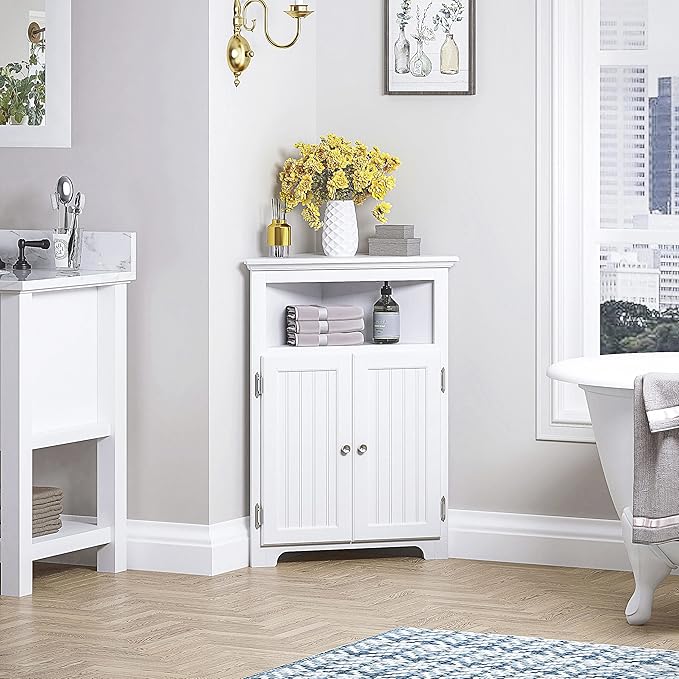 UTEX Bathroom Corner Storage Cabinet, Small Floor Corner Cabinet with Doors and Adjustable Shelves, Freestanding Narrow Storage Organizer for Bathroom, Kitchen, Living Room, White | Floor Corner Cabinet, Doors, Adjustable Shelves, Freestanding, Narrow ...