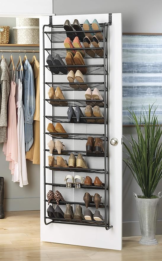 Whitmor 36 Pair Over the Door Shoe Organizer, 12 Tier Hanging Shoe Organizer, Heavy Duty Metal & Mesh Shoe Holder, Hanging Shoe Rack for Closet Storage, 74"L x 21.7"W x 7.5"H, Gunmetal Gray