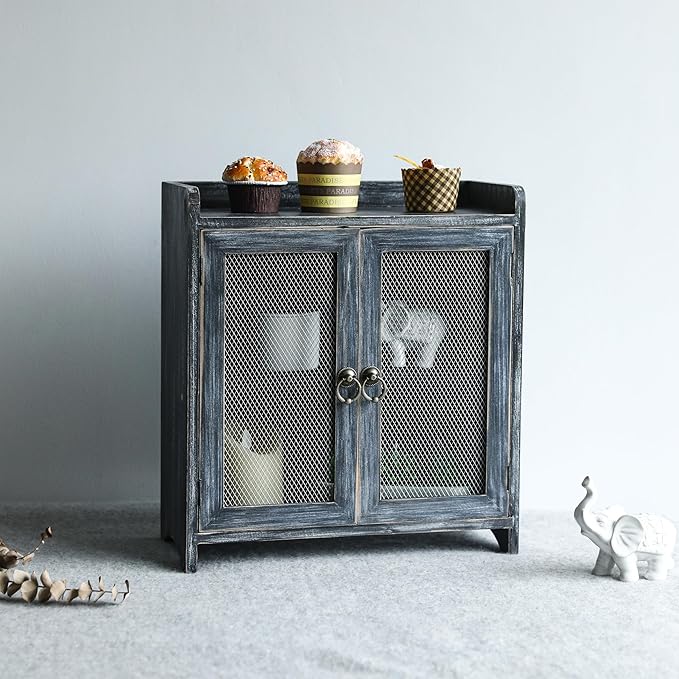 COLLECTIVE HOME - Storage Cabinet, Mini Countertop Cabinet, Wood Organizer for Bedroom Kitchen with Magnetic Door, Storage for Spice Jars, 14.5 x 6.5 x 10 (Grey) (15.75")