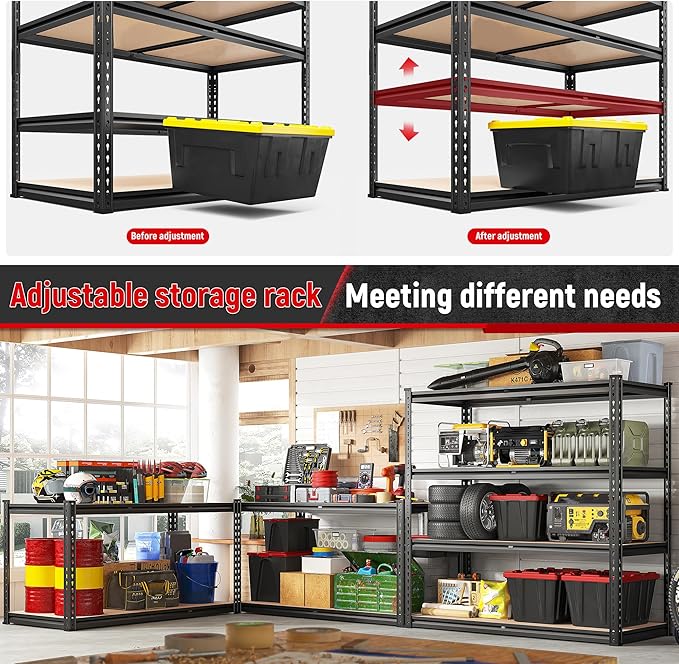 REIBII 40" W Garage Shelving,Heavy Duty Storage Shelves Adjustable Metal Shelves,4 Tier Garage Shelves 2000LBS,Metal Shelf for Basement Warehouse Closet Pantry Kitchen 40" W × 20''D × 60''H