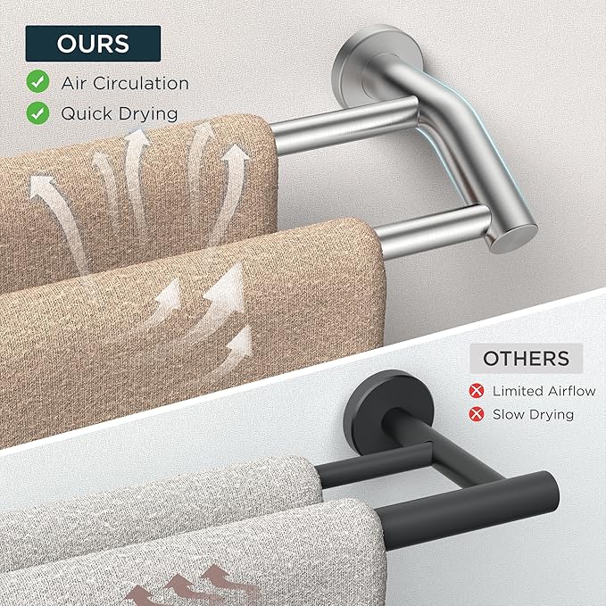 FORIOUS Double Towel Bar 24", Heavy Duty SUS304 Stainless Steel Dual Towel Racks for Bathroom Wall Mount, Space Saving Towel Rod Towel Holder Rail, Brushed Nickel