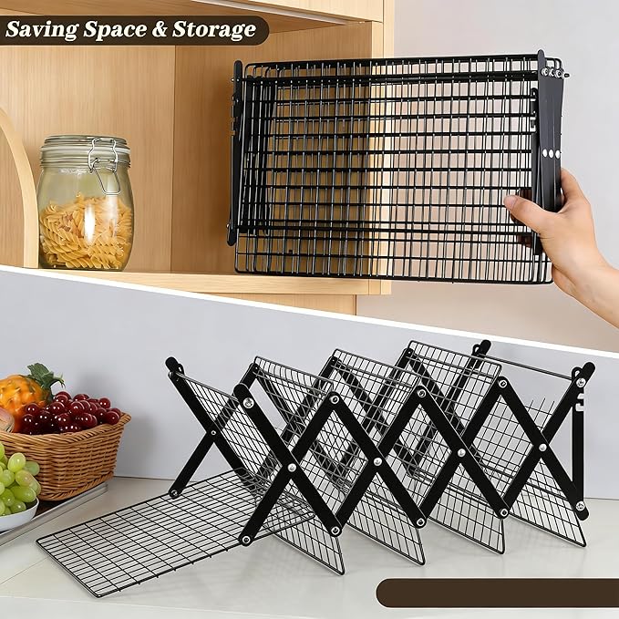 4-Tier Foldable Organizer Rack, Adjustable SpaceSaver for Kitchen Counter, Pantry, Bathroom, Multi-Purpose Storage & Display