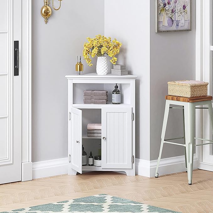 UTEX Bathroom Corner Storage Cabinet, Small Floor Corner Cabinet with Doors and Adjustable Shelves, Freestanding Narrow Storage Organizer for Bathroom, Kitchen, Living Room, White | Floor Corner Cabinet, Doors, Adjustable Shelves, Freestanding, Narrow ...