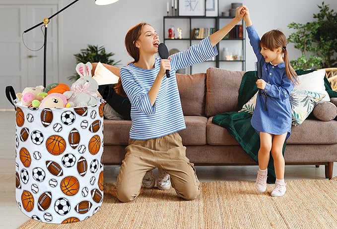 Kids Laundry Hamper Storage Basket Laundry Organizer Hamper Storage Bins Clothes Box Nursery Hamper Gift Basket with Handles (Balls)