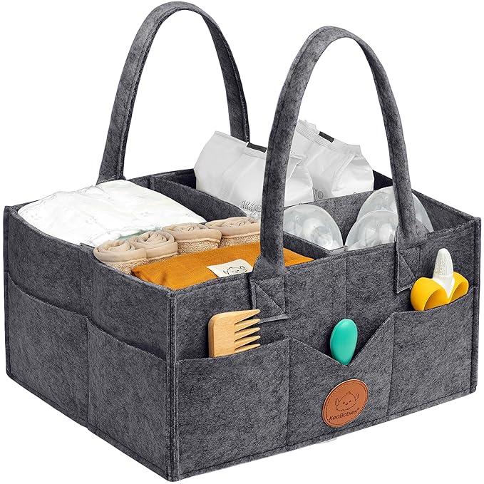 KeaBabies Baby Diaper Caddy Organizer with Handle - Portable Baby Car Organizers and Storage for Nursery, Changing Table, Large Shower Gift Basket for New Mom Gifts & Boy Girl Registry (Mystic Gray)