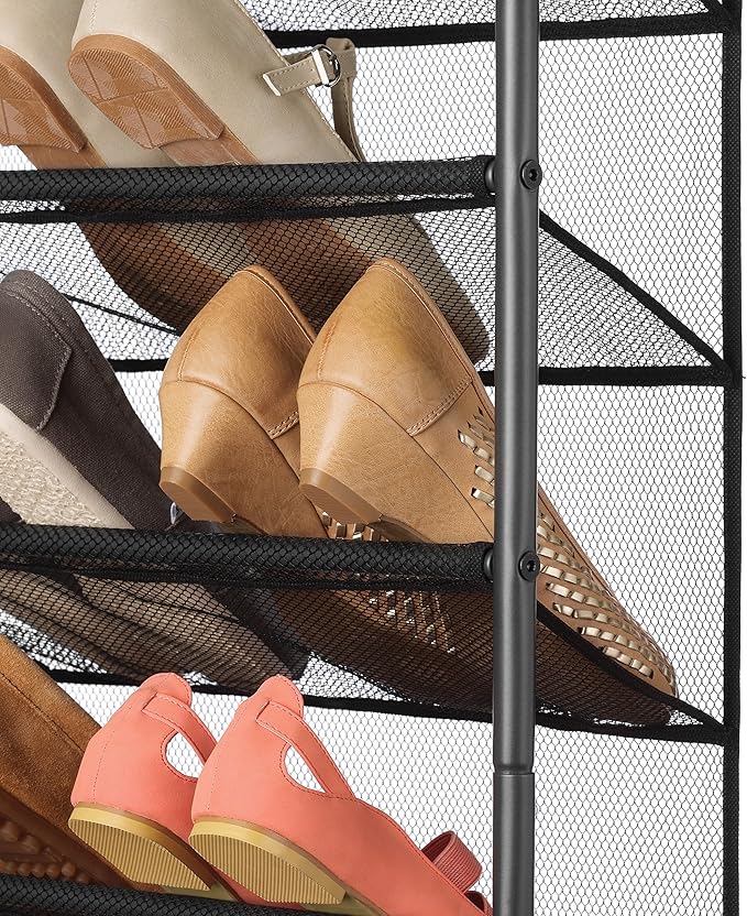 Whitmor 36 Pair Over the Door Shoe Organizer, 12 Tier Hanging Shoe Organizer, Heavy Duty Metal & Mesh Shoe Holder, Hanging Shoe Rack for Closet Storage, 74"L x 21.7"W x 7.5"H, Gunmetal Gray