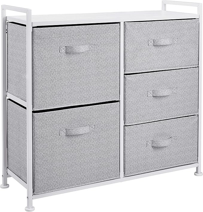 Amazon Basics Bedroom Closet Organizer with 5-Fabric Storage Drawers for Clothes Storage, White
