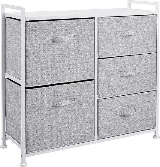 Amazon Basics Bedroom Closet Organizer with 5-Fabric Storage Drawers for Clothes Storage, White